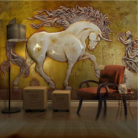 3D relief embossed horse wallpaper