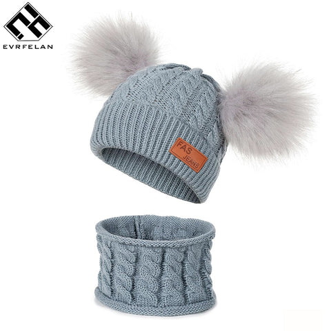 Warm Fur Ball Hat&Scarf Sets