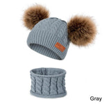 Warm Fur Ball Hat&Scarf Sets